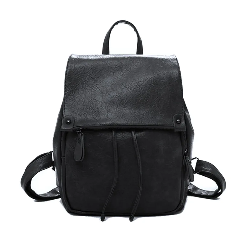 Black Винтажный женский рюкзак, корейский, масло, воск, кожаный рюкзак, модный, на шнурке, школьный рюкзак для девочек, на застежке, дорожные сумки XA231H - Цвет: Black