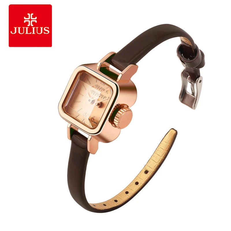 Женские кварцевые часы Julius уникальные маленькие с квадратным циферблатом и