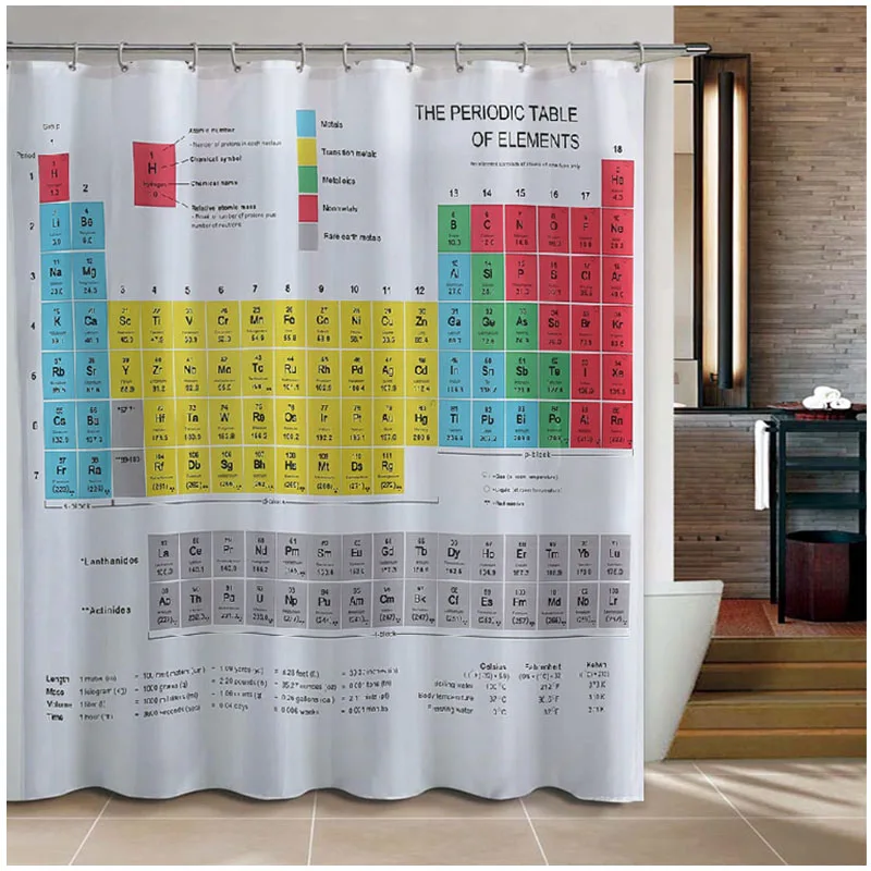 

New Periodic Table of Elements Bathroom Curtains Waterproof 3D Print Shower Curtain White Fabric Curtain For The Bath 12 Hooks
