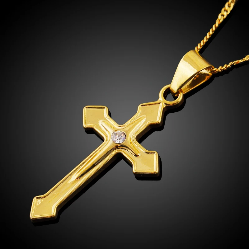 Pure Snow Latin Cross Pendant Trendy Cubic Zirconia Gold Color Wholesale Crystal Pendants For Women/Men Jewelry | Украшения и