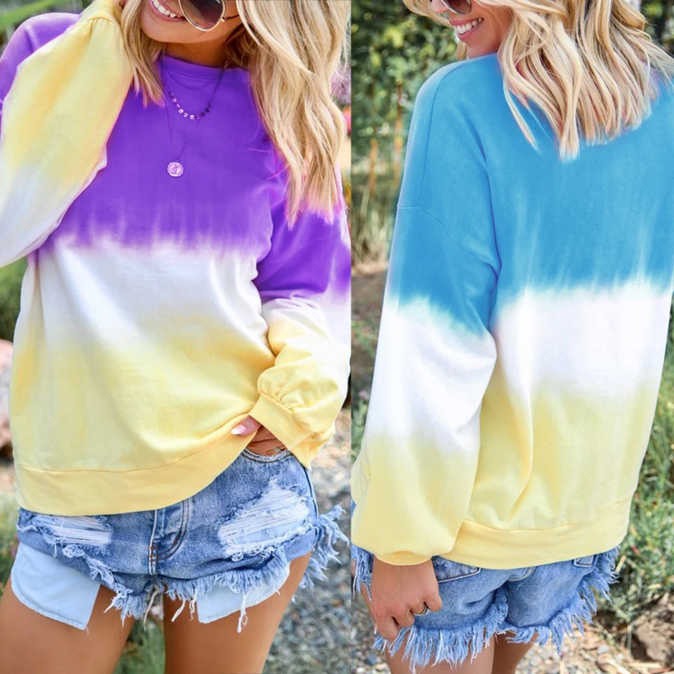 

Tie Dye Hoodie Rainbow Sweatshirt Gradient Poleron Mujer 2021 Color Block Hoodie 5xl Plus Size Harajuku Fashion Hoodie Women