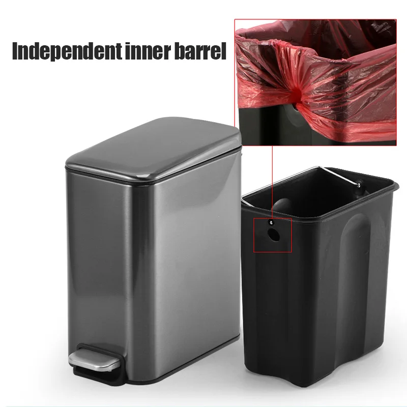 

5L Rectangular Trash Can Step Foot Pedal Dustbin Bucket with Lid Toilet Kitchen Bucket Garbage Can RT99