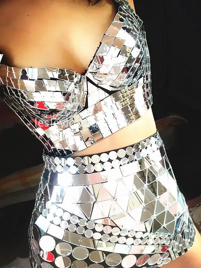 Роскошный зеркальный костюм для женщин певицы боди с рисунком на спине комплекты