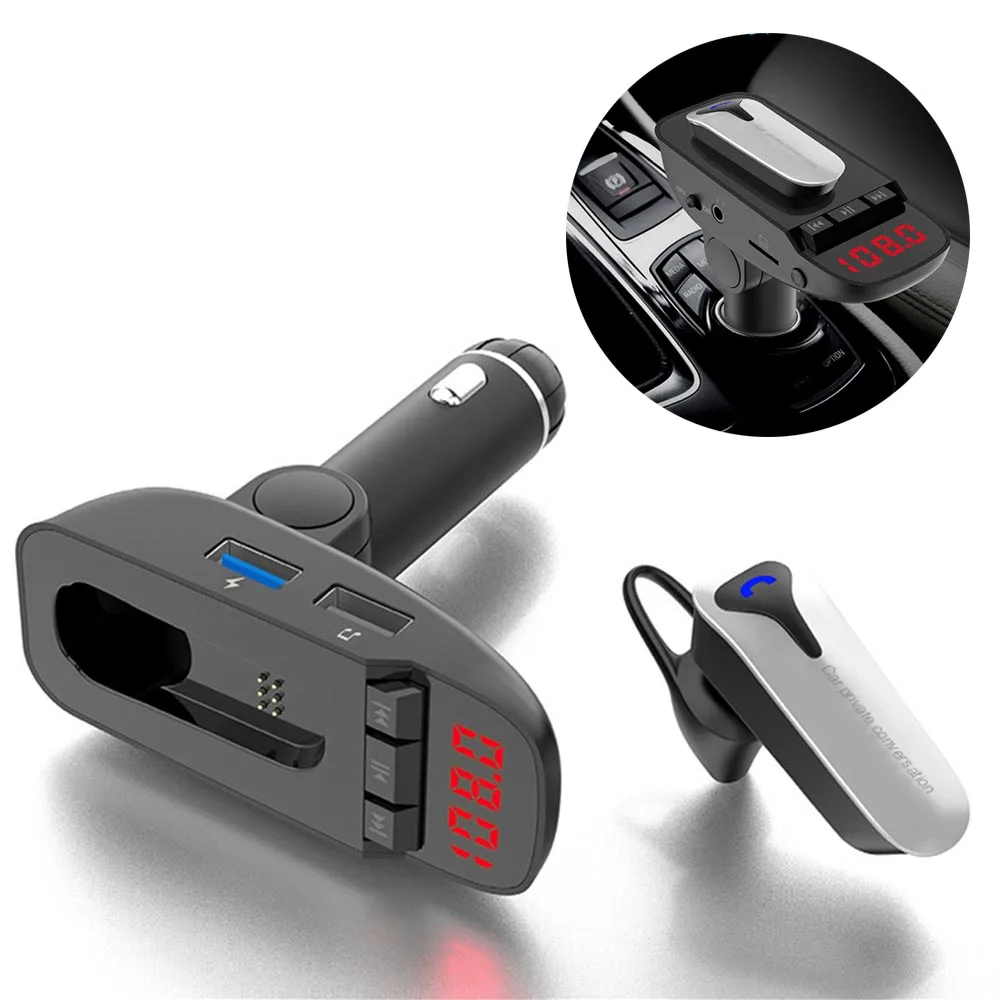 Car Bluetooth Mp3 Music Player Wireless 12-24V Headset FM Transmitter Support | Электроника