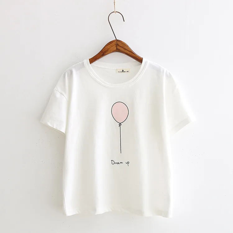 White T-Shirt Милые футболки с принтом воздушных шаров для девушек, студенток, женщин, лето, новые простые тонкие топы с круглым вырезом, футболки, повседневные женские футболки - Цвет: White T-Shirt