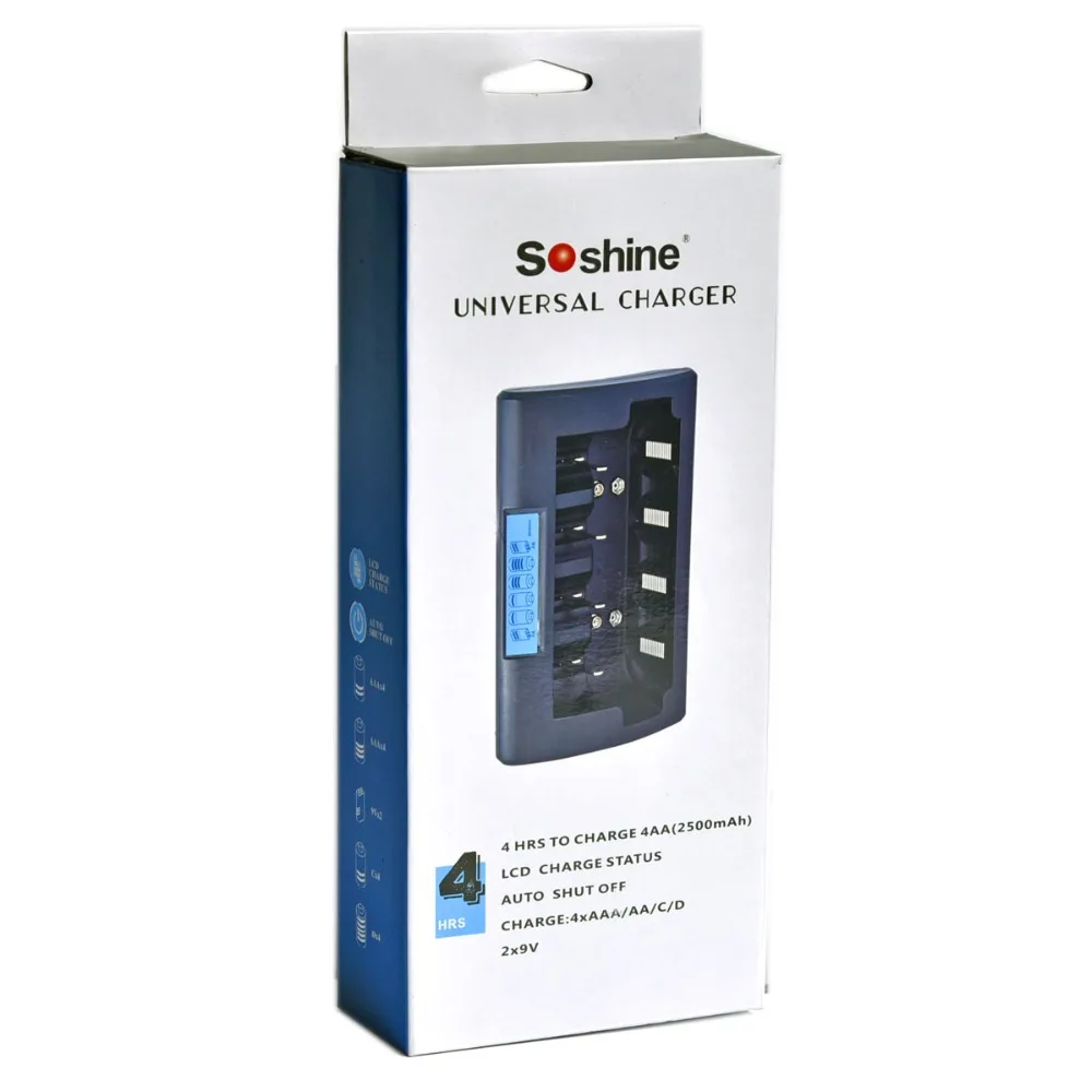 Soshine CD1 LCD универсальное NiMH зарядное устройство для батареи AA AAA C D 9V|Зарядные