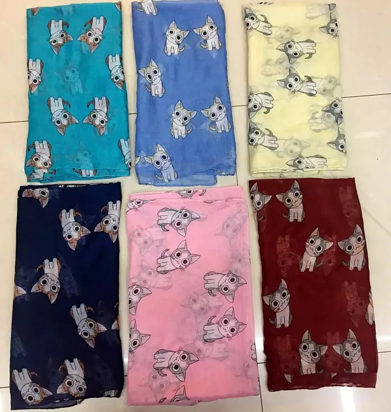 Женский шарф с принтом в виде кошки 5 цветов|scarf satin|shawl wrap scarfshawl black |
