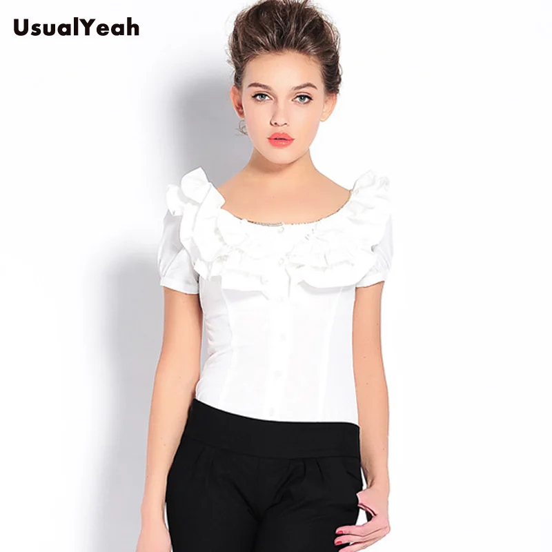 Женская блузка с коротким рукавом круглым вырезом и оборками|ruffle blouse|blouse fashiondesigner