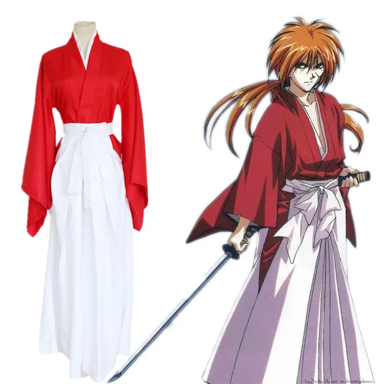 Rurouni Kenshin Himura красный синий Кимоно костюмы Косплей Полный комплект Kendo Униформа