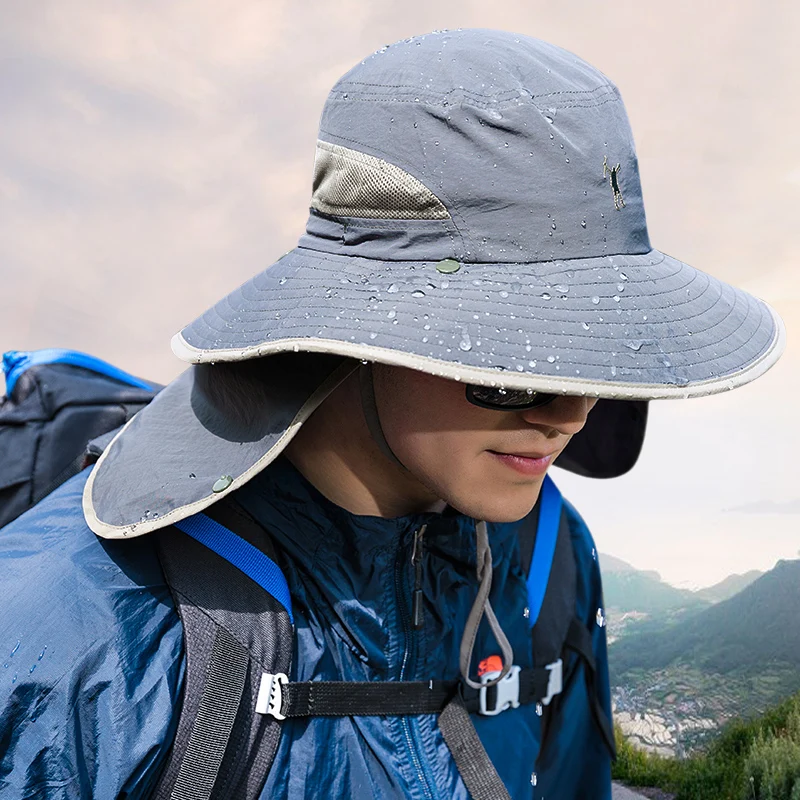 Outdoor UPF 50+ Bucket Hat Summer Men Women Fishing Hiking Breathable Hats Sun UV Protection Face Neck Mask Wide Large Brim hats |