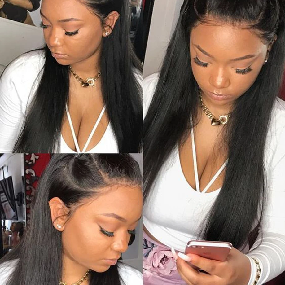Maxglam полный парик человеческих волос с волосами младенца бразильские прямые