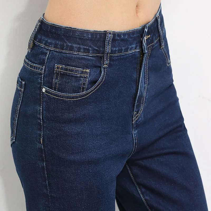 Женские джинсы стрейч LEIJIJEANS однотонные синие прямые свободные полной длины из