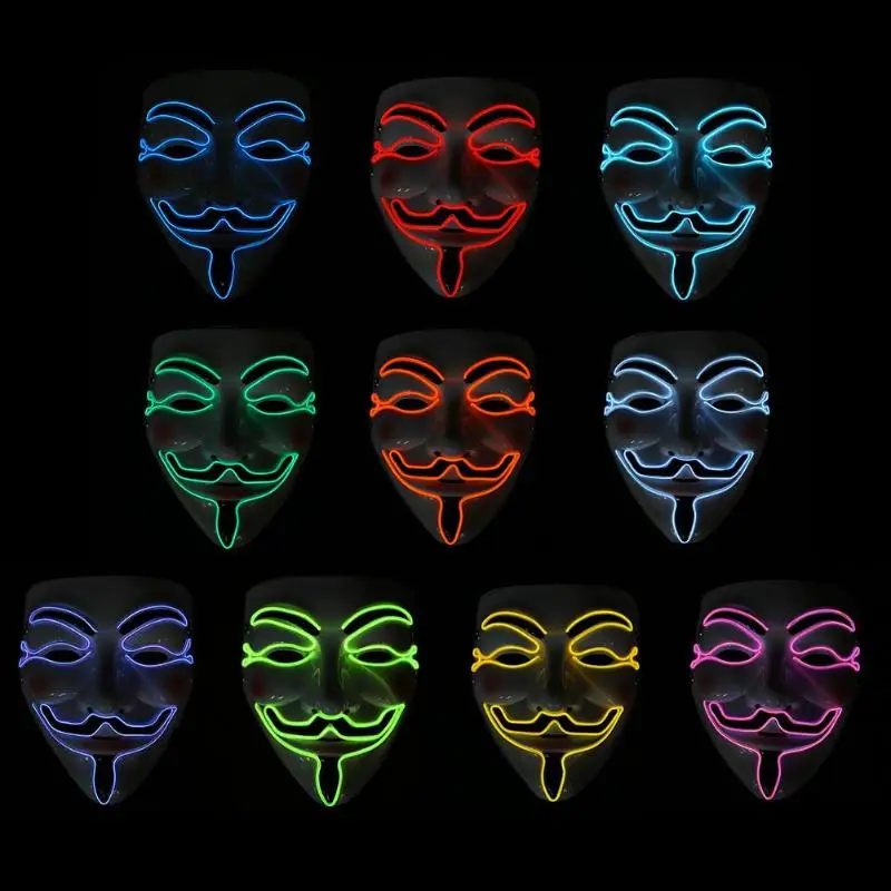 Маска на Хэллоуин Вендетта EL Wire маска мигающий Косплей светодиодный неоновый костюм маска для светящейся танцевальной маски для карнавала вечеринки