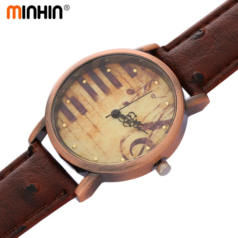 Часы браслет MINHIN в стиле ретро пианино дизайн виде музыкальной ноты кварцевые