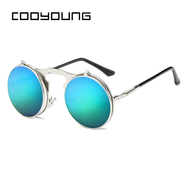 COOYOUNG Новые Модные Винтажные круглые стимпанк Флип-ап солнцезащитные очки паровые панк раскладушка дизайн ретро солнцезащитные очки Oculos De Sol - Цвет линз: C7