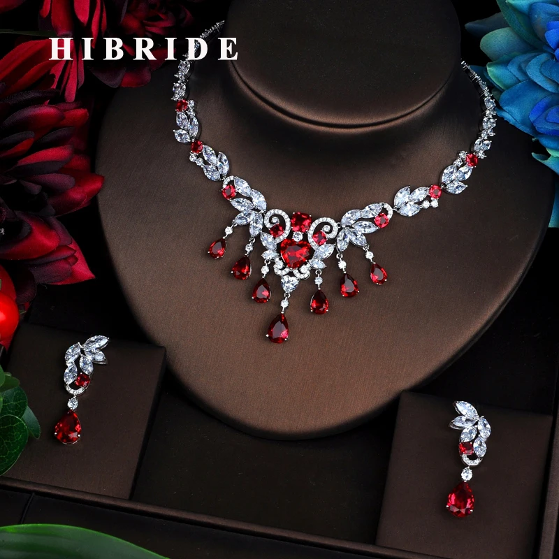 Женский Свадебный комплект украшений HIBRIDE красный цветок с фианитом класса