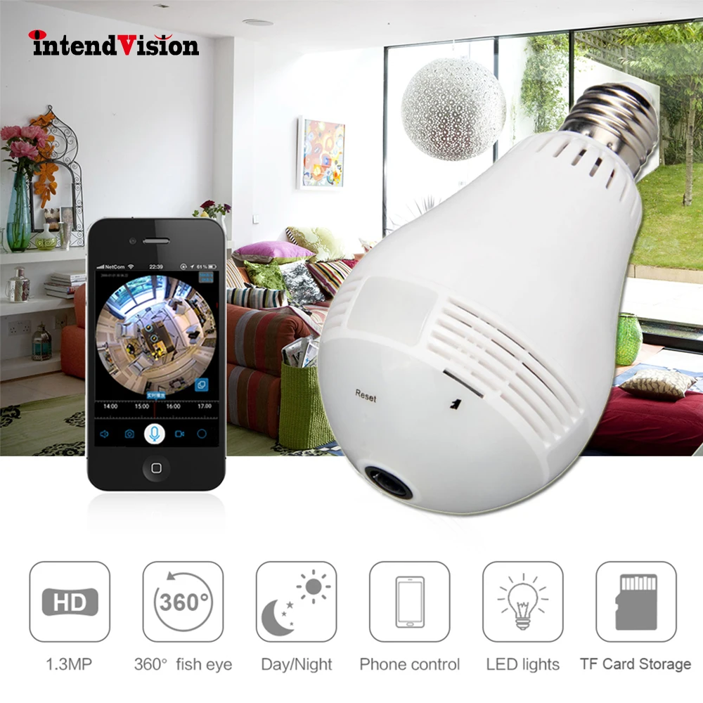 Intendvision 960P P2P ONVIF лампочка мини камера 360 градусов панорамная двухсторонняя аудио