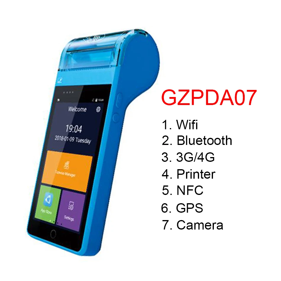 POS терминал PDA с беспроводной Bluetooth Wifi Android 7 0 термопринтером со встроенным и