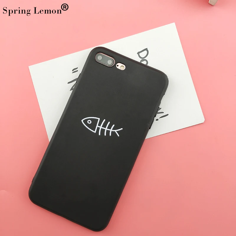 Spring Lemon for IPHONE 8 Case Couple Cat and Fish Lover Soft Silicone Protection iphone 7 7PLUS 8PLUS 6 6PLUS X XS XR |