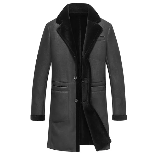 shearling long coat AIBIANOCEL новое зимнее длинное стильное кожаное пальто из овчины, мужское шерстяное кожаное пальто с подкладкой, мужское роскошное стильное пальто из овчины - Цвет: shearling long coat