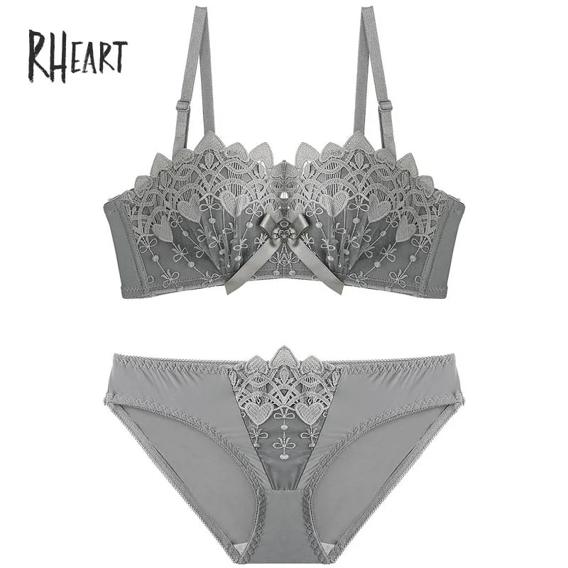 Gray Roseheart летние женские модные красные фиолетовые беспроводные сексуальные комплекты нижнего белья, хлопковые трусики, Мягкие Бесшовные комплекты бюстгальтеров нижнее белье A B - Цвет: Gray