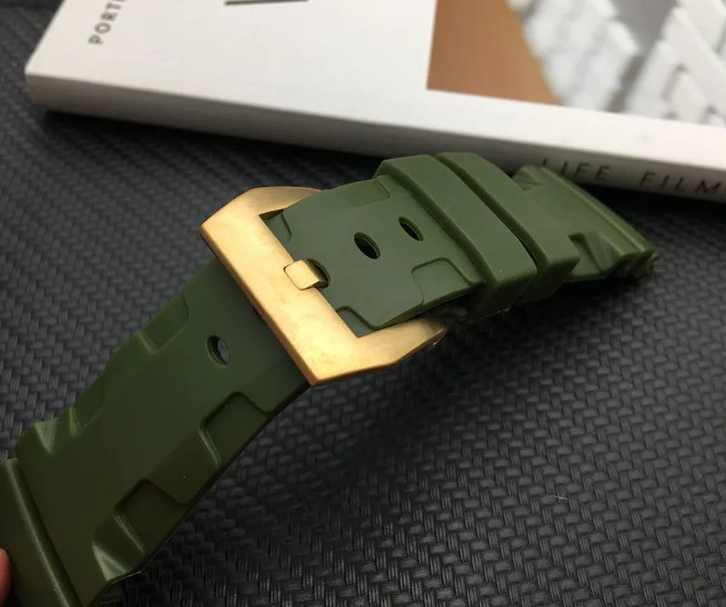 Ремешок для часов Panerai резиновый браслет пам люминор с пряжкой Tang Черный Серый