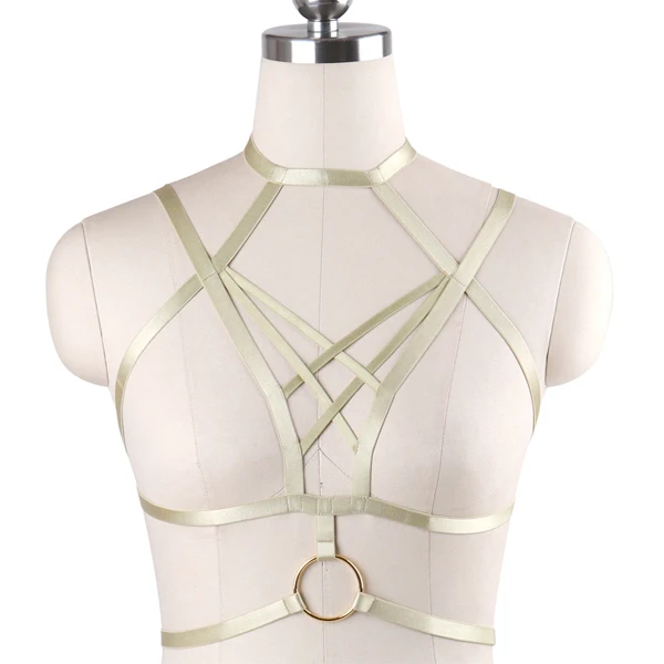Rave носить шеи Связывание клетка Бюстгальтер Bralette Регулируемый тело жгут Фетиш Готический фестиваль Бурлеск корсет - Цвет: O0582