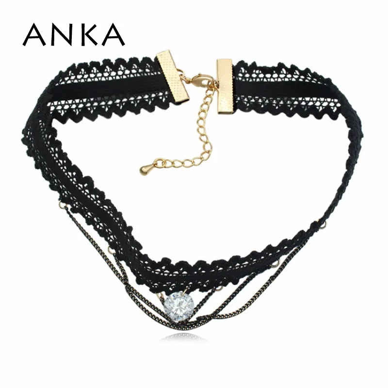 

ANKA women cute white pink round zircon choker necklace fashion punk lace torques necklace zirconia fine jewelry girl #125387