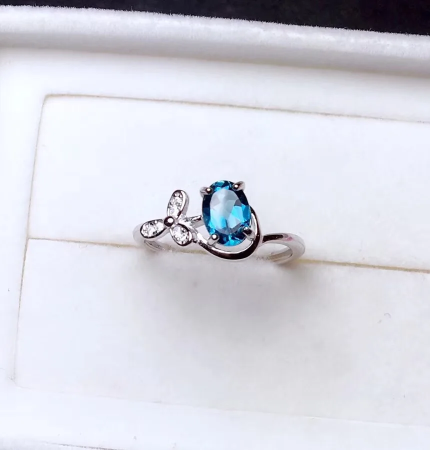 

clear blue Topaz gemstone ring with 925 silver fine jewelry natural gem good ocean blue color girl birthday anniversary gift