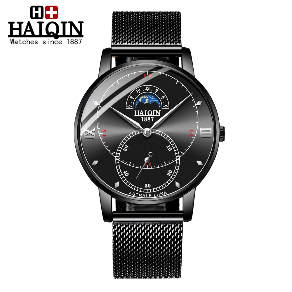 

HAIQIN Top Brand Luxury Men Watches Quartz Watch Men Casual Slim Mesh Steel Waterproof Sport Watch Relogio Masculino 2019