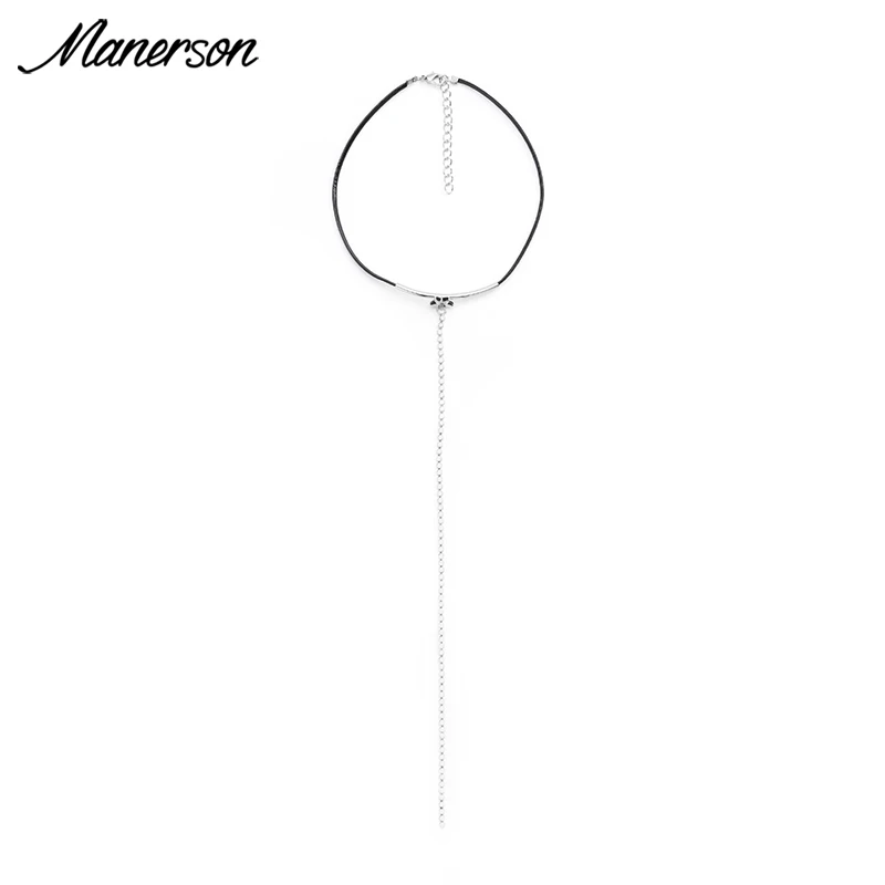 Manerson Fashion Simply Pendant Necklace Statement Leather Chain Zinc Alloy Drop Wool Sweater Accessories for women Necklaces | Украшения и