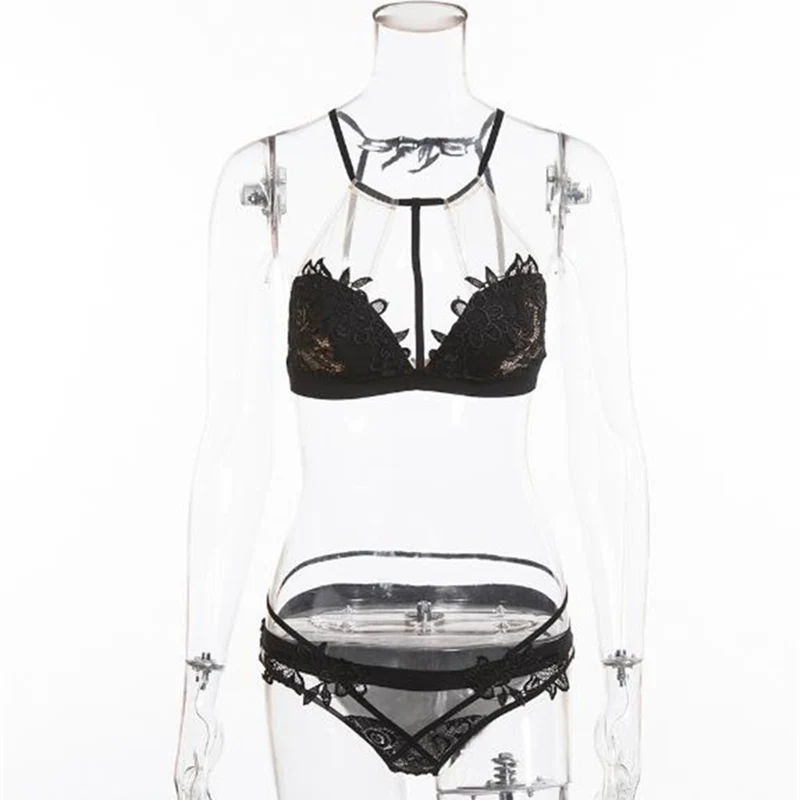 Горячая мода Сексуальная Открытая спина Холтер bralette набор кружевной женский