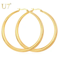 u7 gold metal hoop earrings for women fashion stainless steel jewelry anti allergy minimalist round huggie earring 62mm diameter