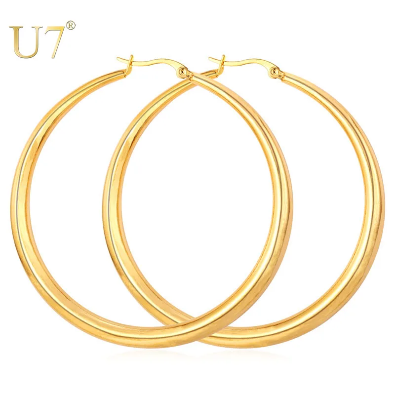 U7 Большой Круглый Золото / Серебряный Цвет Серьги Мода Ювелирные Изделия Подарок