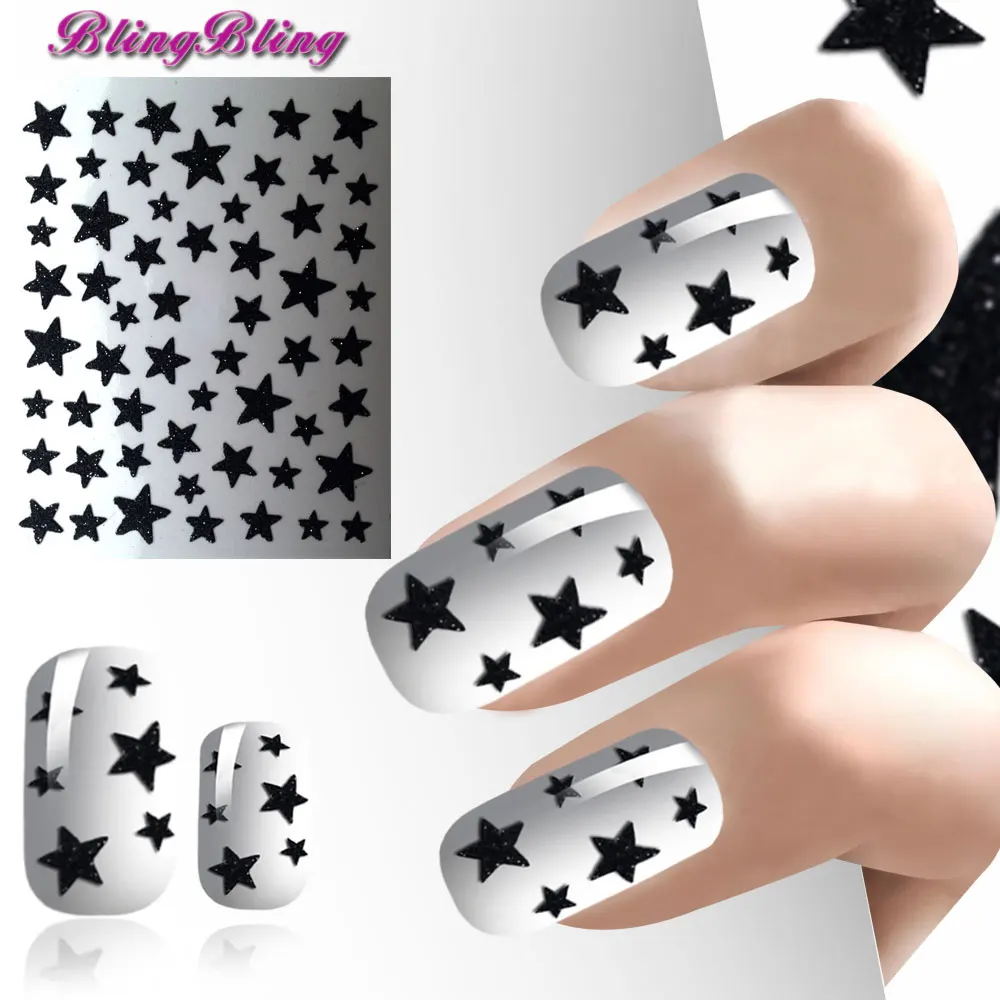 Blingbling 2 Простыни ногтей Наклейки 3D Красочные Блеск Звезды самоклеющиеся Дизайн