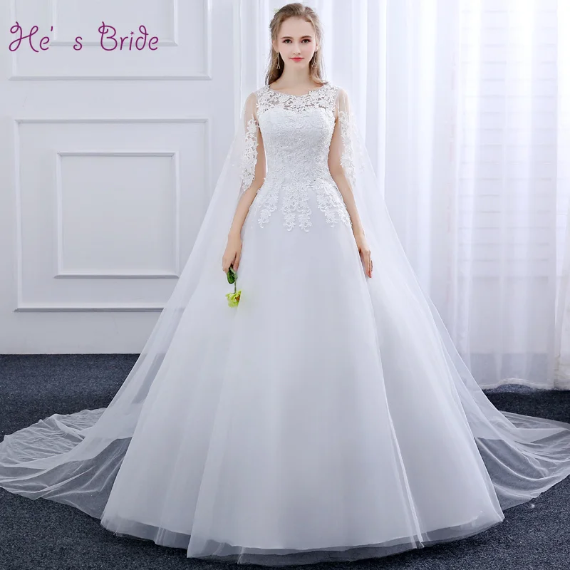 Женское свадебное платье со шлейфом He's Bride белое элегантное до пола шнуровкой