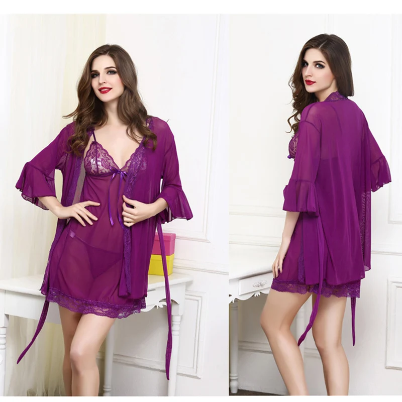 Women Sexy Nightgown Dressing Gown Satin Bath Robe Night Dress Sleeping Lingerie Sleepwear Nightwear Chemise G String | Женская одежда