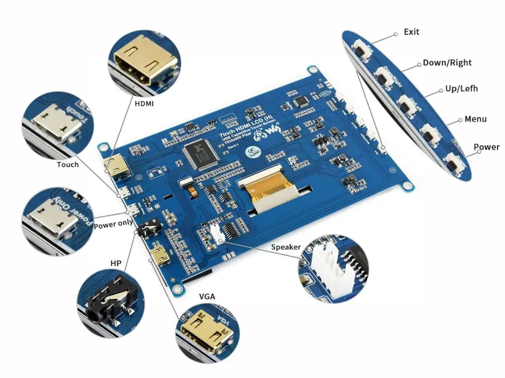 Waveshare 7 дюймовый HDMI LCD (H) монитор компьютера 1024*600 IPS емкостный сенсорный экран