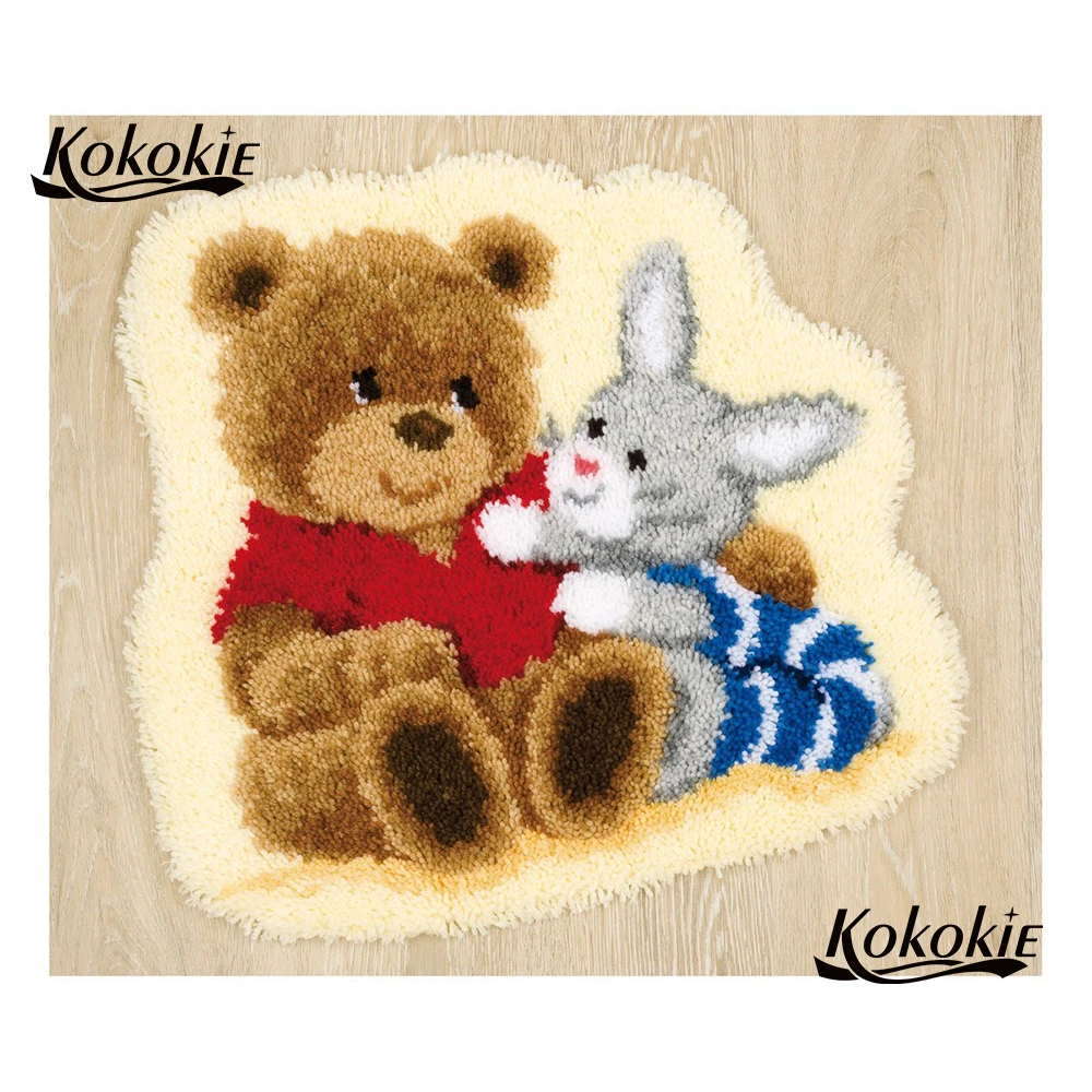 

bear latch hook kit rug canvas printing handwerken knooppakket diy 3d carpet embroidery crochet tapis accessories tapestry kits