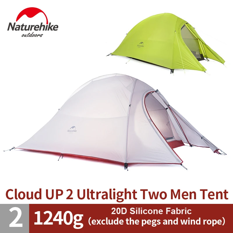 Naturehike палатка 20D силиконовые ткань Сверхлегкий 2 человек двухслойные Алюминий стержень палатка 4 сезон с коврики NH15T002-T