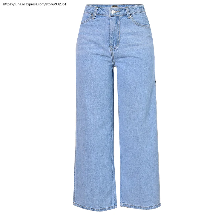 Europe America Fashion Women High waist double slit Jeans plus size Light Blue Wide Leg trousers Loose Pants | Женская одежда