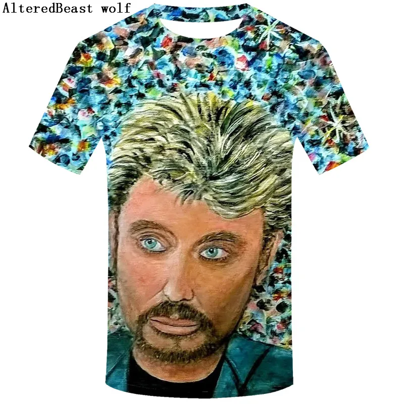 2019 Cool Tees Tops Music Rock Johnny Hallyday Plain funny T Shirts O Neck Short Sleeve Shirt Popular Men's | Мужская одежда