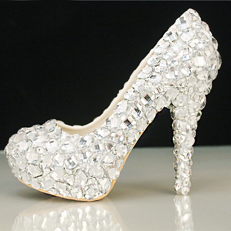 

Fashion Beautiful Crystal High Heels Glittering Platform Woman Pumps Elegant Banquet Prom Shoe Diamond Wedding Shoes