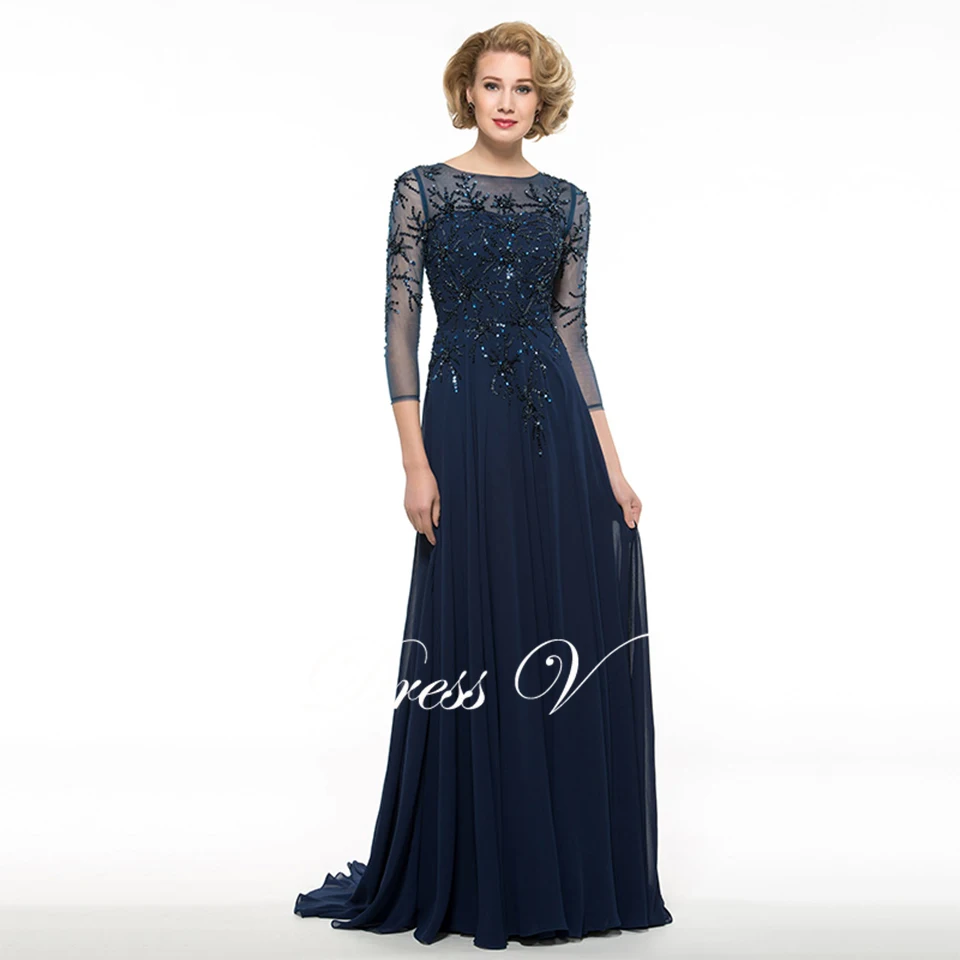 Dressv Элегантный Совок шеи 3/4 рукава Мать платье невесты с бусинами длиной до пола на молнии длинное Мать вечернее платье на заказ
