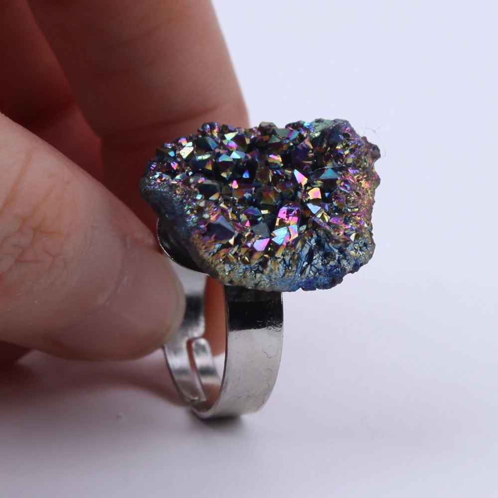 1 шт. agates кольцо geode натуральный кварцевый камень кластер Кристалл Регулируемые кольца палец суставное кольцо
