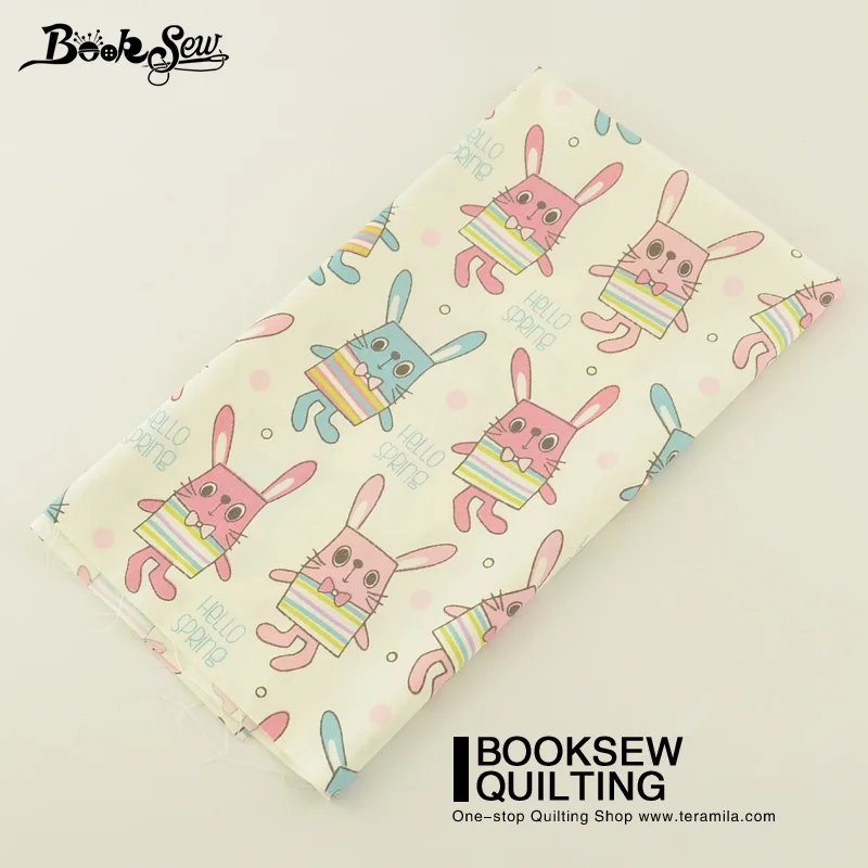 Booksew Dolls Lovely Blue And Pink Rabbits Pattern Cotton Twill Fabric Meter For Sewing Curtains Pillows Quilting | Дом и сад
