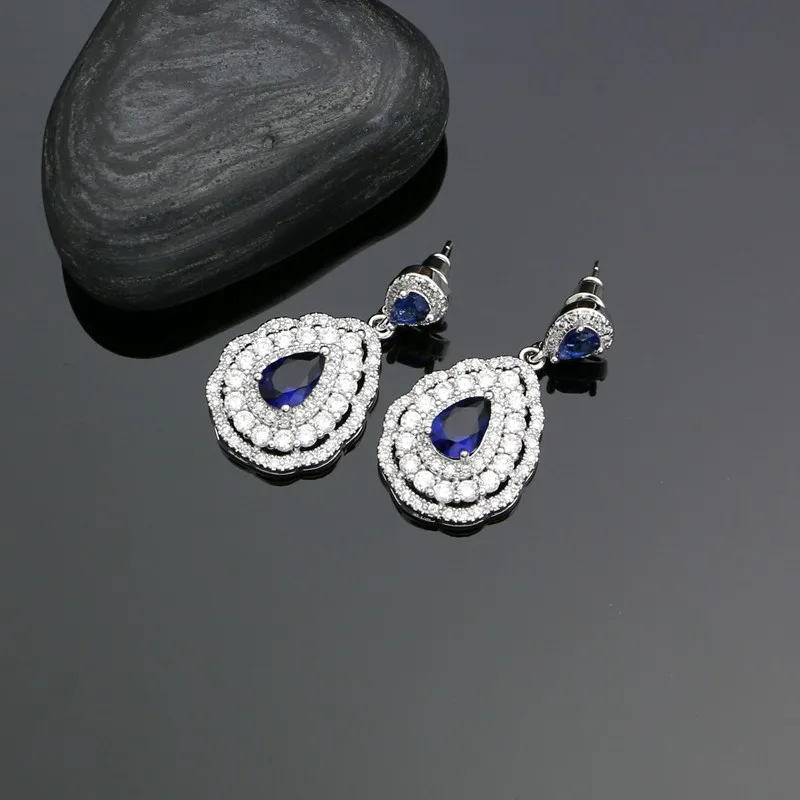 Fashion Women 925 Sterling Silver Jewelery Blue Cubic Zirconia Crystal Earrings/Pendant/Necklace/Ring/Bracelet Jewelry Sets | Украшения и