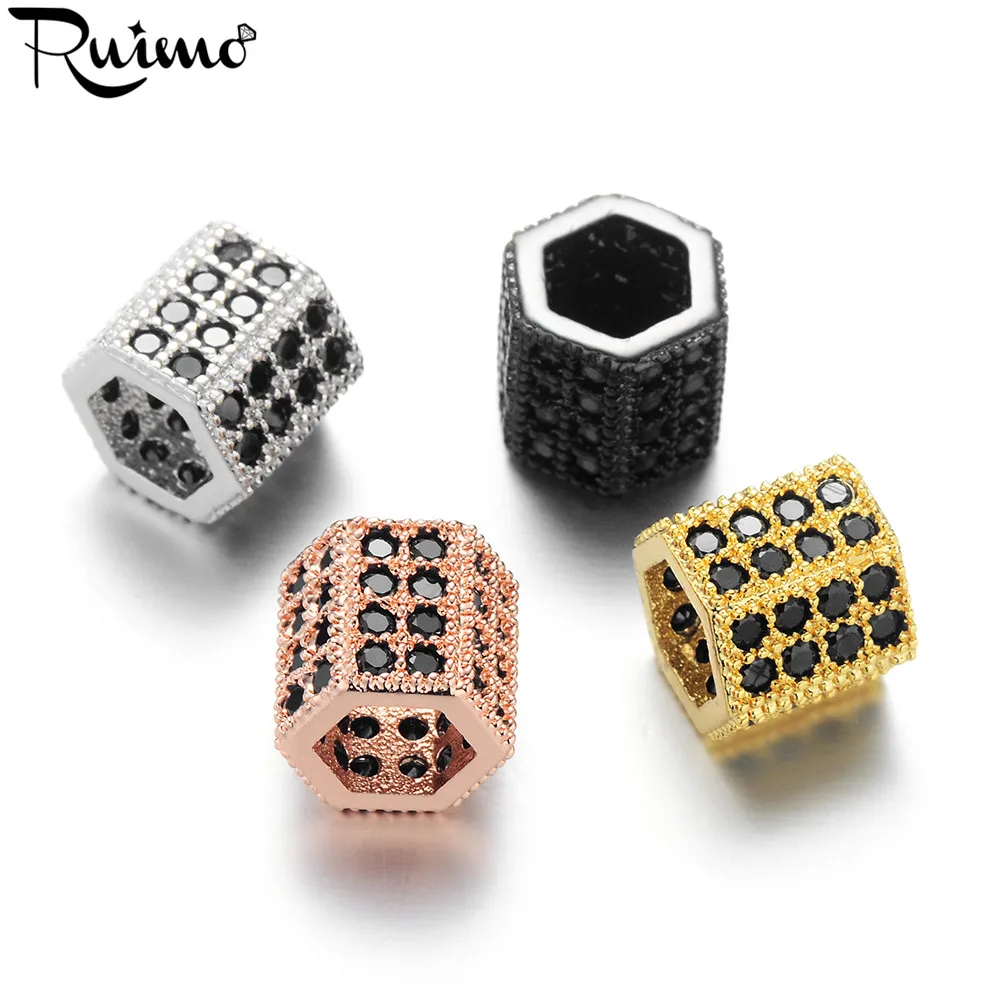 Микро инкрустация RUIMO черные циркониевые шестиугольные призматические шарики