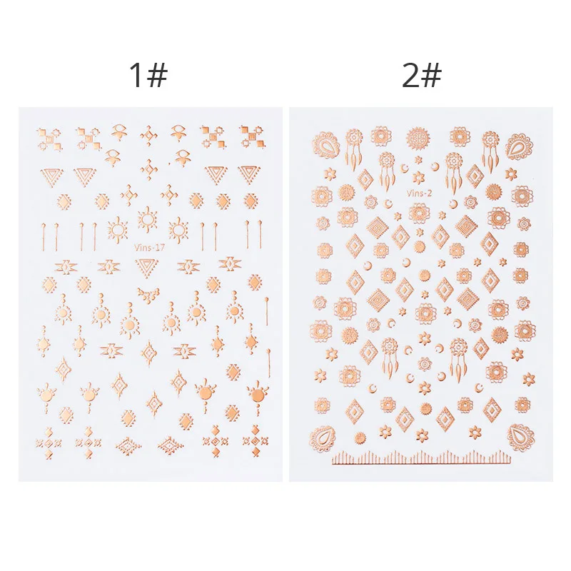 Rose Gold 2 PCS 1 лист 3D наклейки для ногтей набор металлик розовое золото Племенной клей для накладных ногтей переводная наклейка маникюрный дизайн - Цвет: Rose Gold 2 PCS