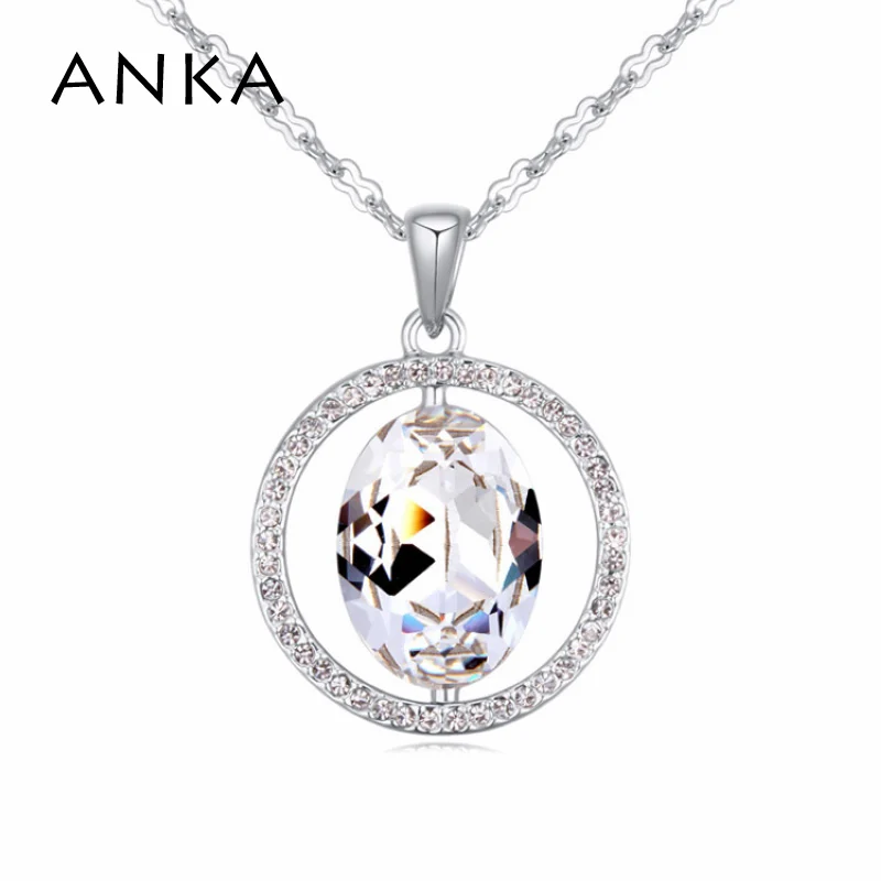 

ANKA New Trendy Circle Crystal Pendant Necklaces Rhodium Plated Chain Women Accessories 6 Colors Crystals from Austria #116313